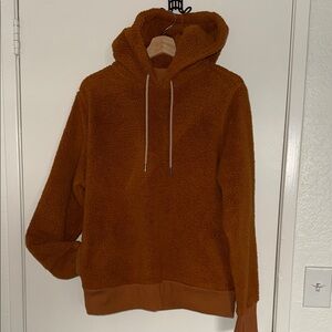 ATHLETA Tugga Sherpa Hoodie Pullover Rust Brown Plush Fleece Large Sweatshirt